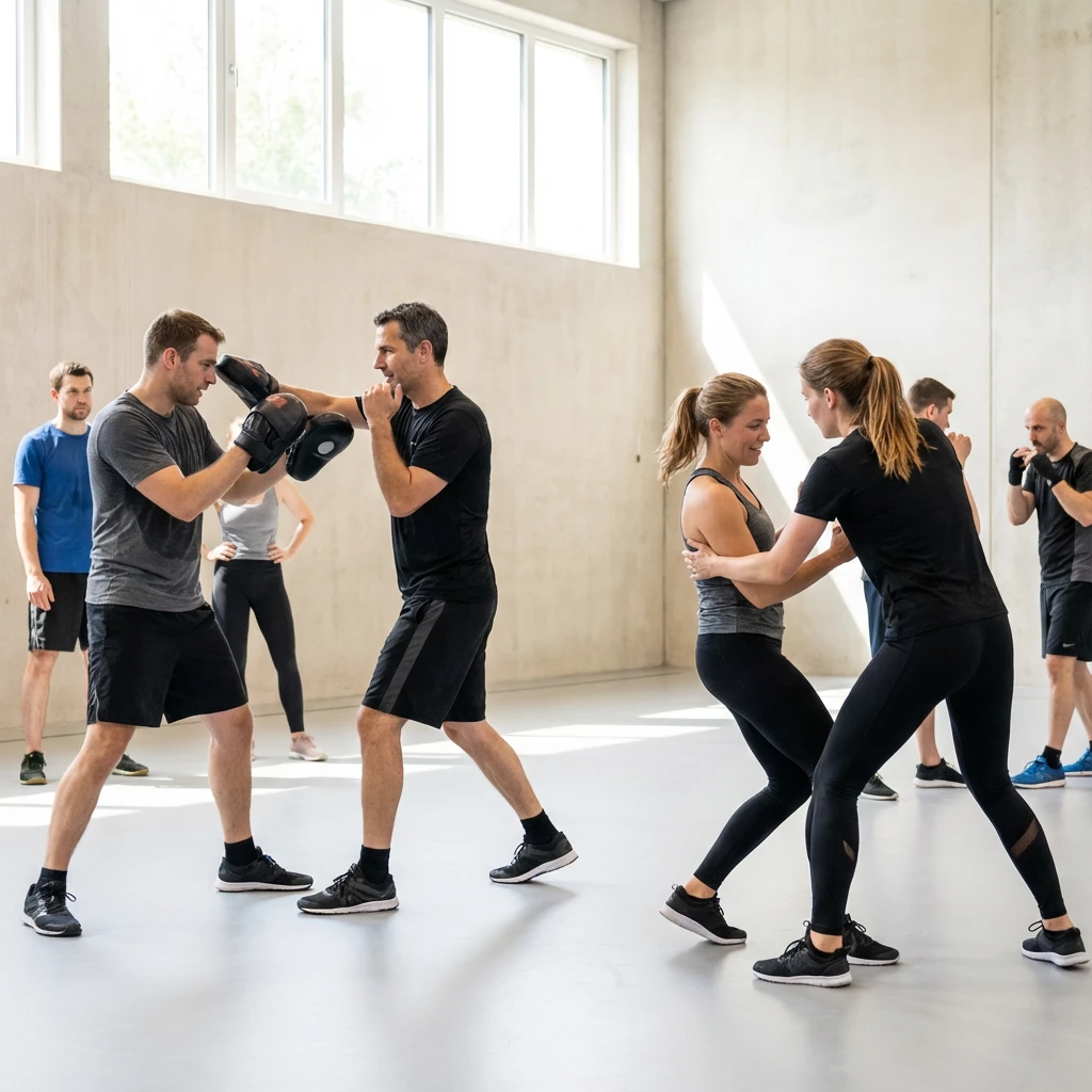 Ein Mann und eine Frau praktizieren eine Befreiungstechnik im Krav Maga.